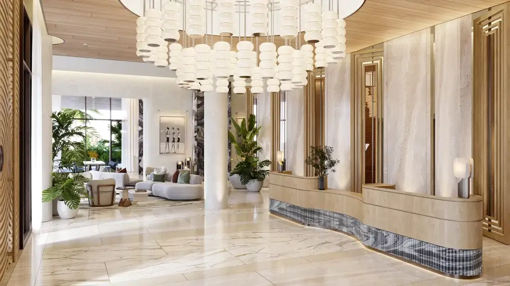 in1 Icon Beach Hollywood condo lobby interior