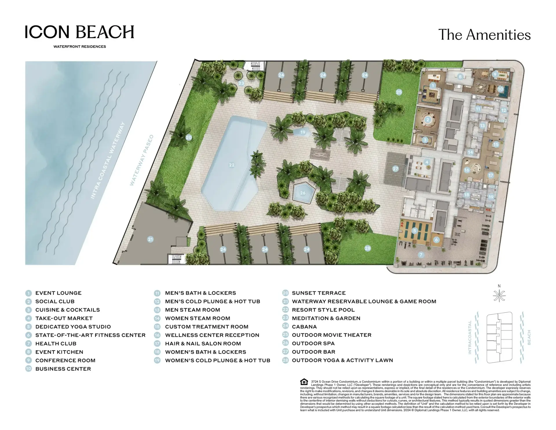 Icon Beach amenities key plan for Icon Beach Residences Hollywood