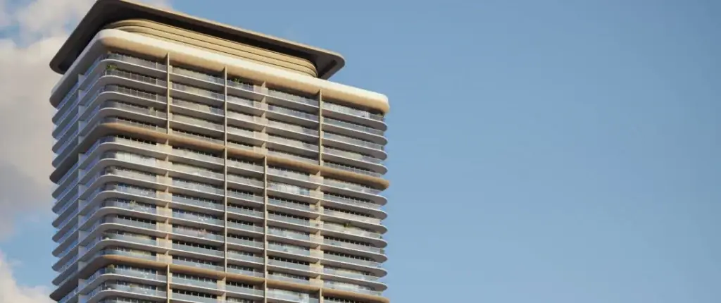 icon beach hollywood brochure banner Icon Beach Residences Hollywood tower and townhomes seen from the Intracoastal