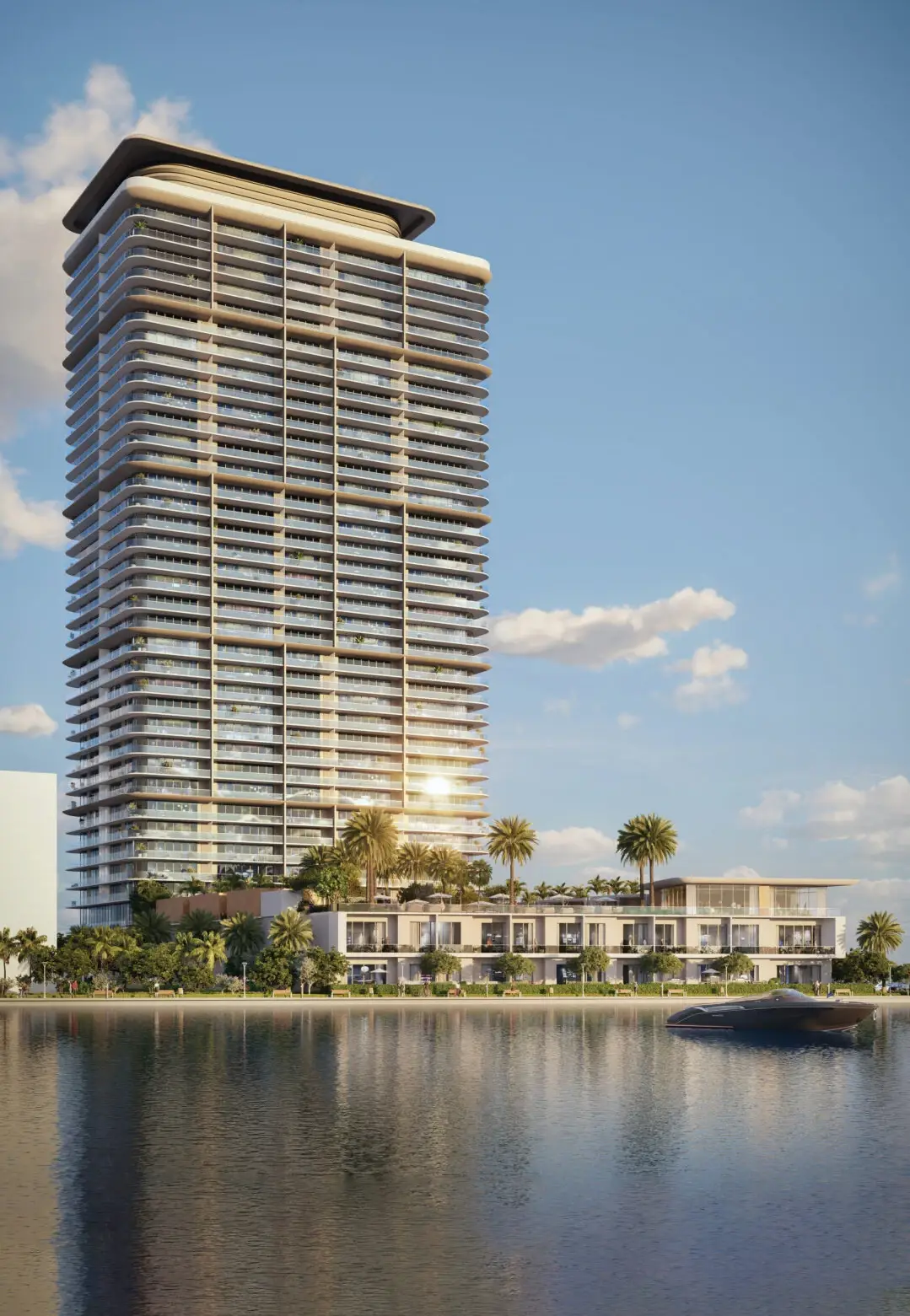 Icon Beach Residences Hollywood condo tower seen from the Intracoastal Waterway